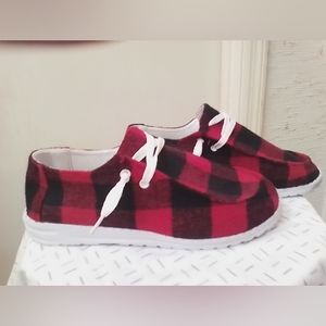Red & Black Checkered Loafers
